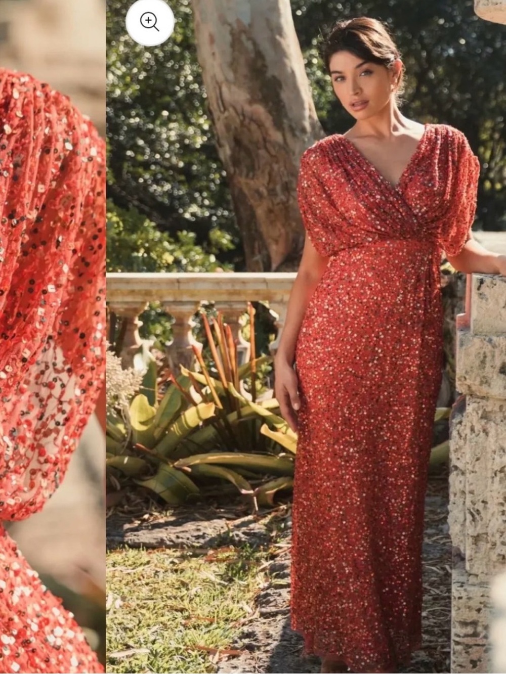 Elegant Sequin Coral V-Neck Evening Gown - Picture 4 of 5